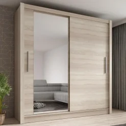 Meubella - Kledingkast Bazarre - Eiken - 205 cm - Met spiegel Sale