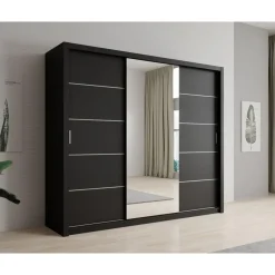 Meubella - Kledingkast Blake - Mat Zwart - 250 cm - Met spiegel