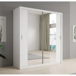 Meubella - Kledingkast Blake - Wit - 200 cm - Met spiegel Online