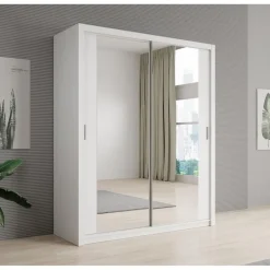 Meubella - Kledingkast Blake - Wit - 180 cm - Met spiegel