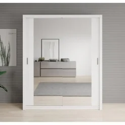 Meubella - Kledingkast Blake - Wit - 180 cm - Met spiegel