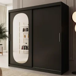 Meubella - Kledingkast Bodhi - Zwart - 200 cm - Met spiegel Clearance