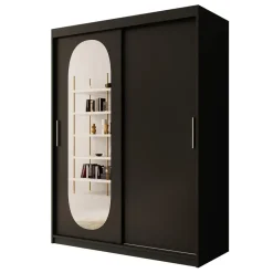 Meubella - Kledingkast Bodhi - Zwart - 150 cm - Met spiegel Clearance
