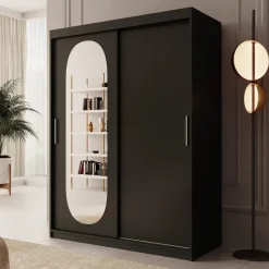 Meubella - Kledingkast Bodhi - Zwart - 150 cm - Met spiegel Clearance