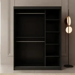 Meubella - Kledingkast Bodhi - Zwart - 150 cm - Met spiegel Clearance