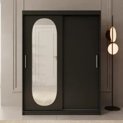 Meubella - Kledingkast Bodhi - Zwart - 150 cm - Met spiegel Clearance