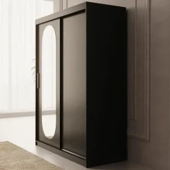 Meubella - Kledingkast Bodhi - Zwart - 150 cm - Met spiegel Clearance