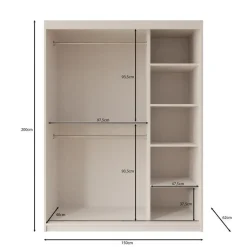 Meubella - Kledingkast Bodhi - Zwart - 150 cm - Met spiegel Clearance