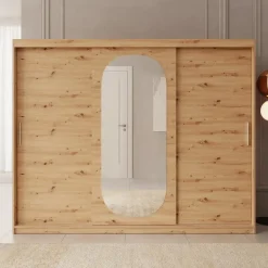 Meubella - Kledingkast Bodhi - Eiken - 250 cm - Met spiegel Best