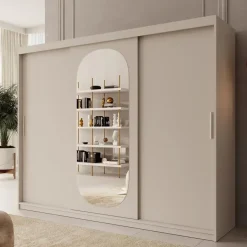 Meubella - Kledingkast Bodhi - Beige - 250 cm - Met spiegel