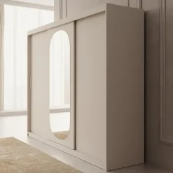 Meubella - Kledingkast Bodhi - Beige - 250 cm - Met spiegel