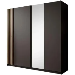 Meubella - Kledingkast Boets - Zwart - Eiken - 200 cm - Met spiegel Outlet