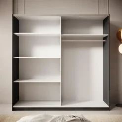 Meubella - Kledingkast Boets - Zwart - Eiken - 200 cm - Met spiegel Outlet