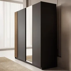 Meubella - Kledingkast Boets - Zwart - Eiken - 200 cm - Met spiegel Outlet