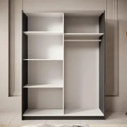 Meubella - Kledingkast Boets - Zwart - Eiken - 150 cm - Met spiegel New