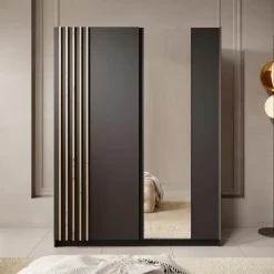 Meubella - Kledingkast Boets - Zwart - Eiken - 150 cm - Met spiegel New