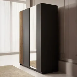 Meubella - Kledingkast Boets - Zwart - Eiken - 150 cm - Met spiegel New