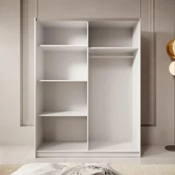 Meubella - Kledingkast Boets - Wit - Eiken - 150 cm - Met spiegel New