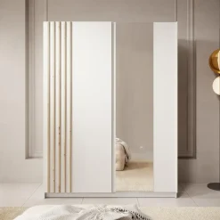 Meubella - Kledingkast Boets - Wit - Eiken - 150 cm - Met spiegel New