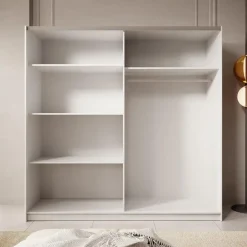 Meubella - Kledingkast Boets - Wit - Eiken - 200 cm - Met spiegel Clearance