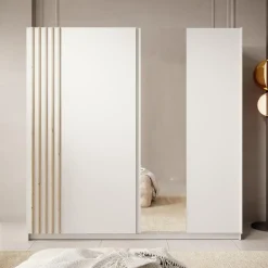 Meubella - Kledingkast Boets - Wit - Eiken - 200 cm - Met spiegel Clearance