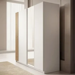 Meubella - Kledingkast Boets - Wit - Eiken - 200 cm - Met spiegel Clearance