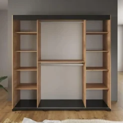 Meubella - Kledingkast Brazil - Eiken - 200 cm - Met spiegel Online