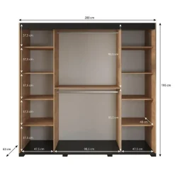 Meubella - Kledingkast Brazil - Eiken - 200 cm - Met spiegel Online