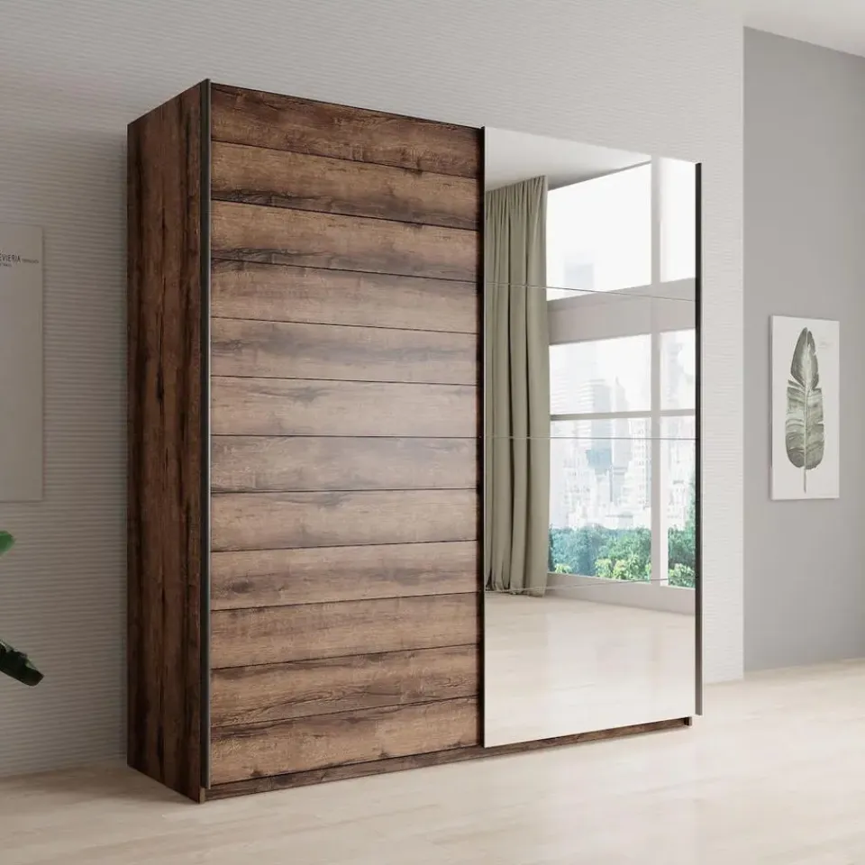 Meubella - Kledingkast Brown - Eiken - 180 cm - Met spiegel Online