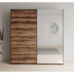 Meubella - Kledingkast Brown - Eiken - 180 cm - Met spiegel Online