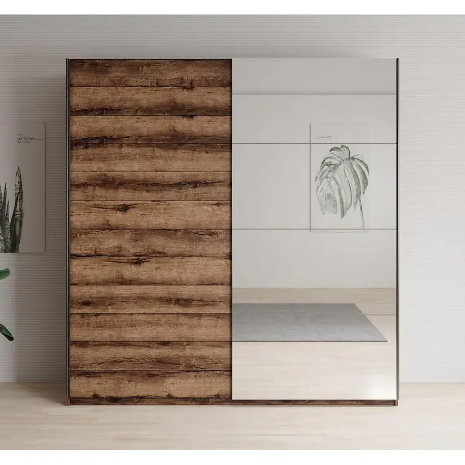 Meubella - Kledingkast Brown - Eiken - 180 cm - Met spiegel Online