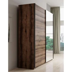 Meubella - Kledingkast Brown - Eiken - 180 cm - Met spiegel Online