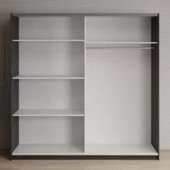 Meubella - Kledingkast Deliryon - Zwart - 200 cm - Met spiegel