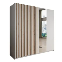 Meubella - Kledingkast Deliryon - Wit - 200 cm - Met spiegel New