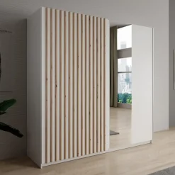 Meubella - Kledingkast Deliryon - Wit - 200 cm - Met spiegel New