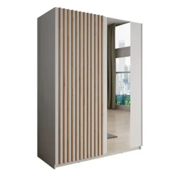 Meubella - Kledingkast Deliryon - Wit - 150 cm - Met spiegel New