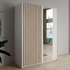 Meubella - Kledingkast Deliryon - Wit - 150 cm - Met spiegel New
