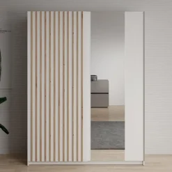 Meubella - Kledingkast Deliryon - Wit - 150 cm - Met spiegel New