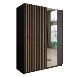 Meubella - Kledingkast Deliryon - Zwart - 150 cm - Met spiegel Outlet