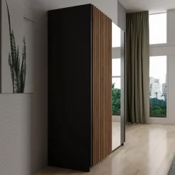 Meubella - Kledingkast Deliryon - Zwart - 150 cm - Met spiegel Outlet