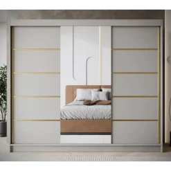 Meubella - Kledingkast Eagle - Beige - 250 cm - Met spiegel Sale