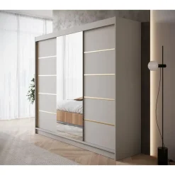 Meubella - Kledingkast Eagle - Beige - 250 cm - Met spiegel Sale