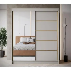 Meubella - Kledingkast Eagle - Beige - 180 cm - Met spiegel Sale