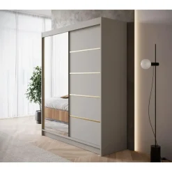 Meubella - Kledingkast Eagle - Beige - 180 cm - Met spiegel Sale