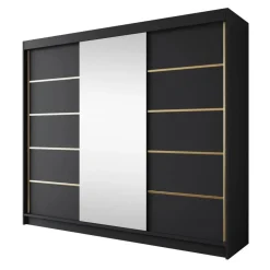 Meubella - Kledingkast Eagle - Zwart - 250 cm - Met spiegel Online