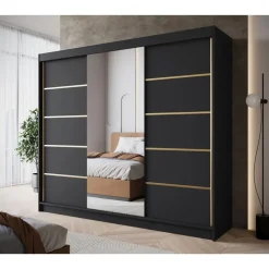 Meubella - Kledingkast Eagle - Zwart - 250 cm - Met spiegel Online