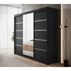 Meubella - Kledingkast Eagle - Zwart - 250 cm - Met spiegel Online