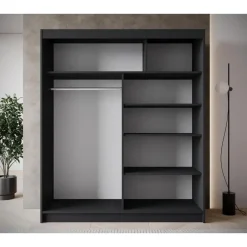 Meubella - Kledingkast Eagle - Zwart - 180 cm - Met spiegel Clearance