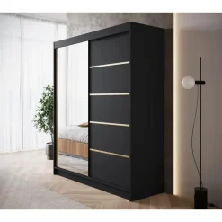 Meubella - Kledingkast Eagle - Zwart - 180 cm - Met spiegel Clearance