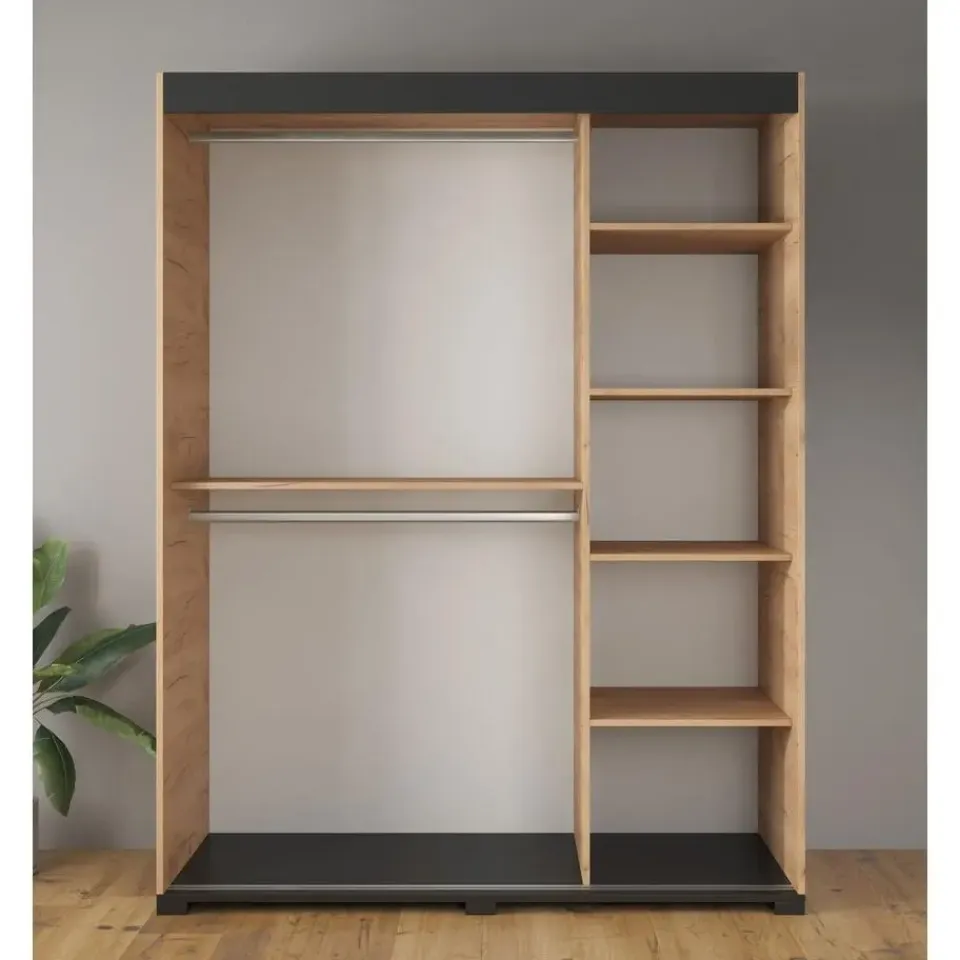 Meubella - Kledingkast Fabio - Eiken - 150 cm - Met spiegel Clearance